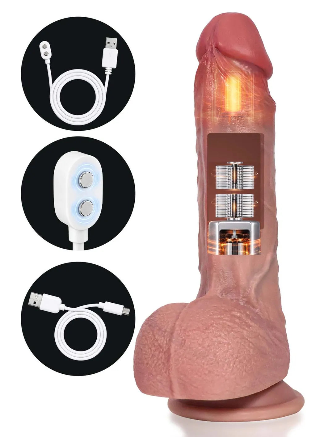 Victor | 8.8" x 1.8" Thrusting Vibrating Heating Realistic Dildo with Big Mushroom Head