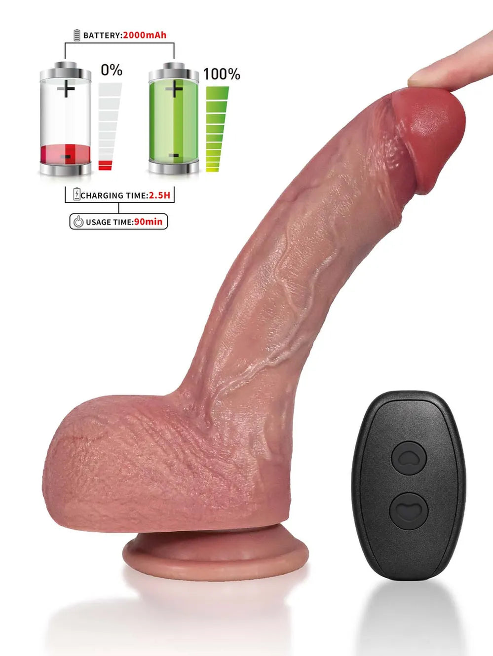 Victor | 8.8" x 1.8" Thrusting Vibrating Heating Realistic Dildo with Big Mushroom Head