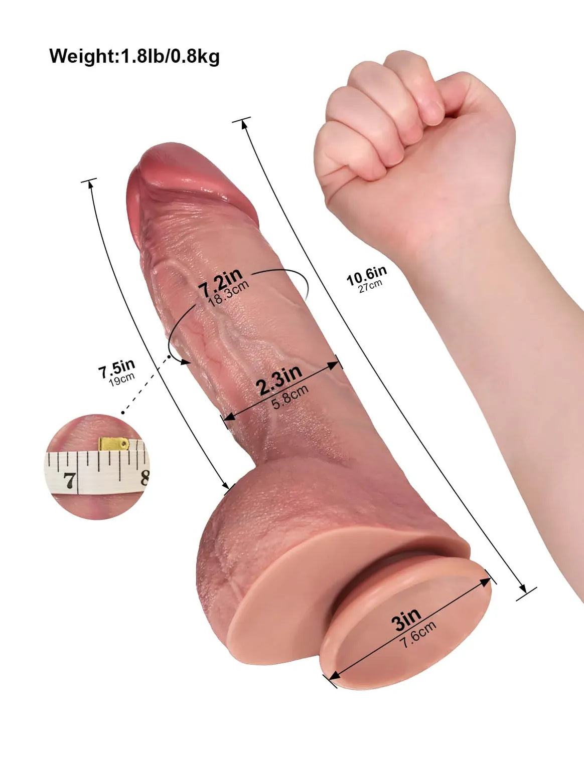 Marcus |  10.6" x 2.3 " - Tapered Realistic Dildo with Rounded Head and Veins