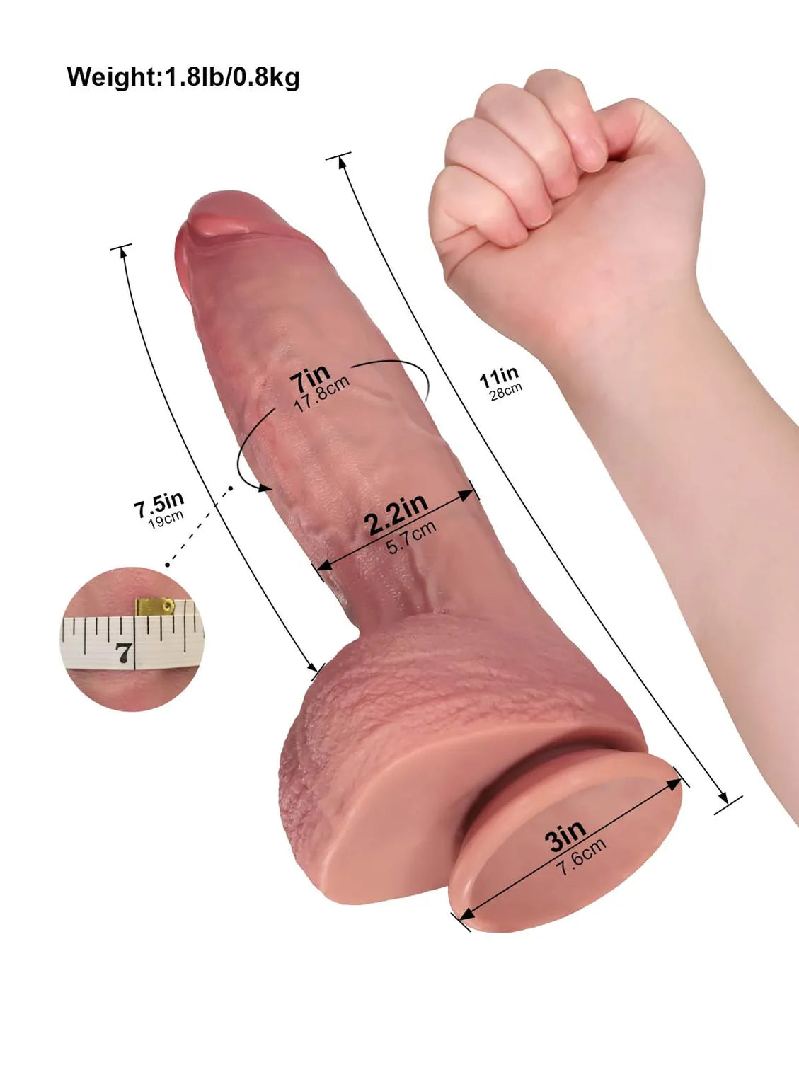 Vincent |  11" x 2.2 " - Lifelike Dildo with Flexible Shaft and Veins