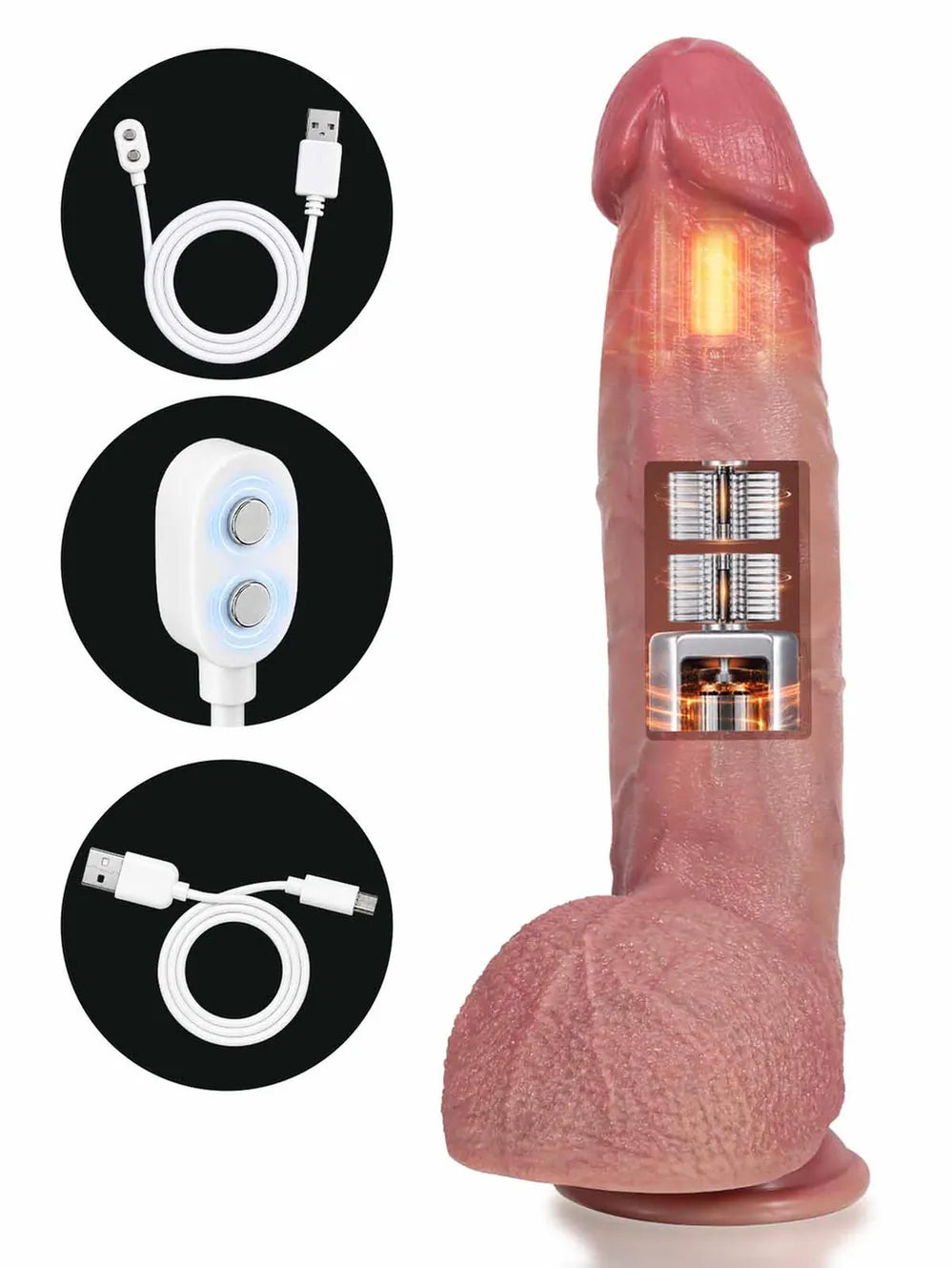 Elias | 10.6" x 2.2" Flesh Thrusting Vibrating Heating Dildo with Mushroom Glans