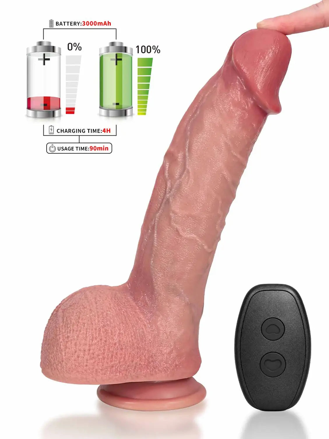 Elias | 10.6" x 2.2" Flesh Thrusting Vibrating Heating Dildo with Mushroom Glans