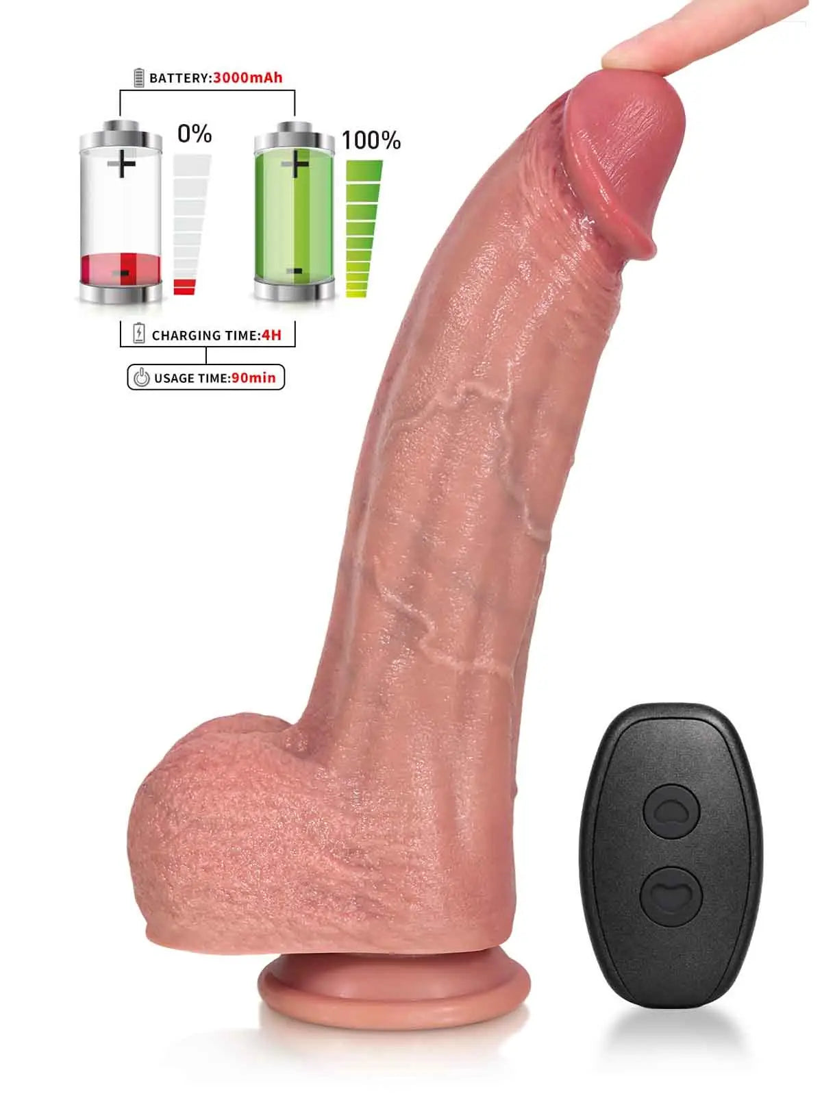 Henry | 10.8" x 2.3" Huge Thrusting Vibrating Dildo with Mushroom Glans and Ring Remote