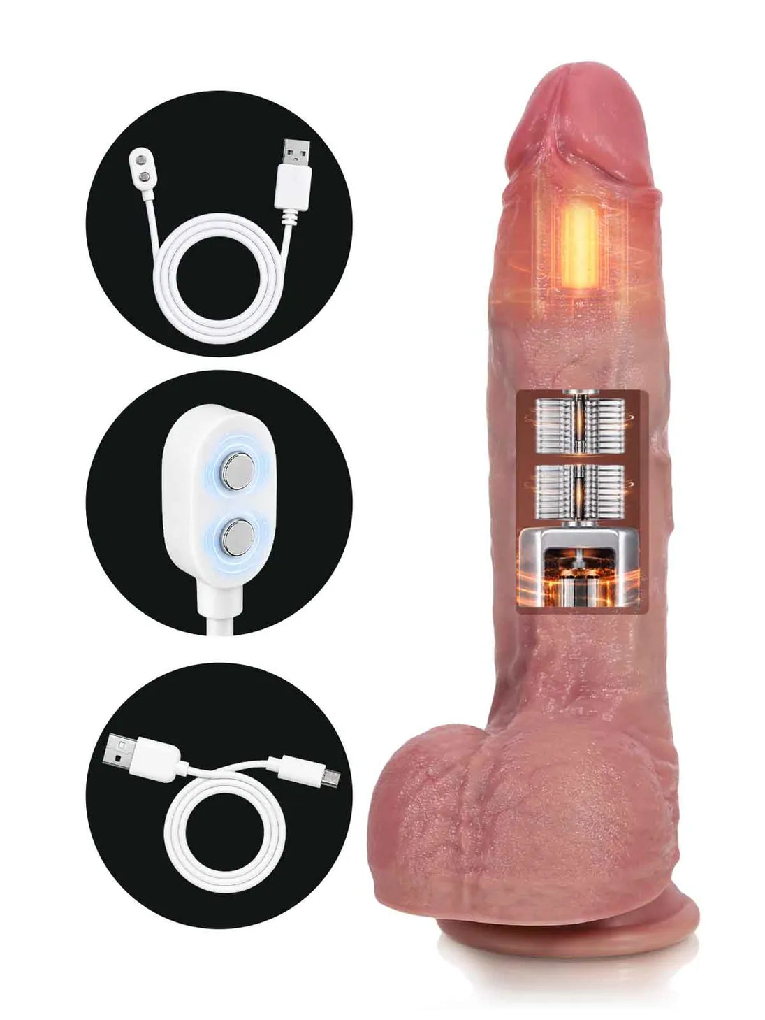 Dante | 9.8" x 2" Uncut Waterproof Realistic Thrusting Vibrating Heating Dildo