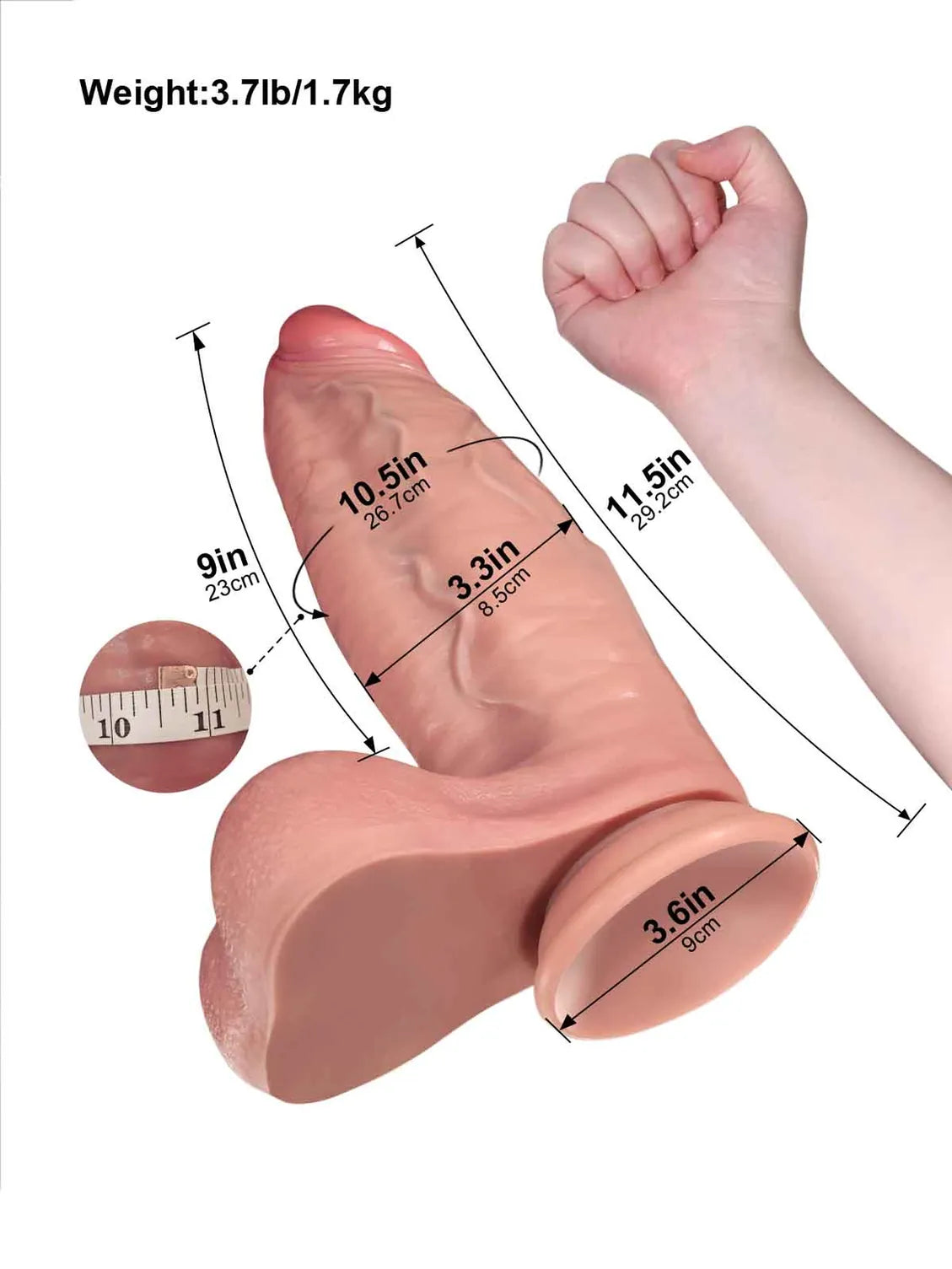 Hugo | 11.5" x 3.3" - Realistic Soft Dildo