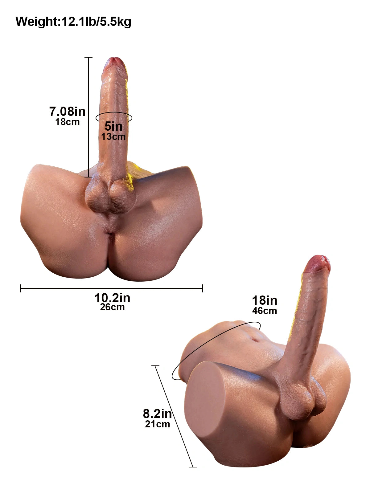 Kane  | 7" x 1.59" Lifelike Torso Dildo with Soft Booty and Anal Channel