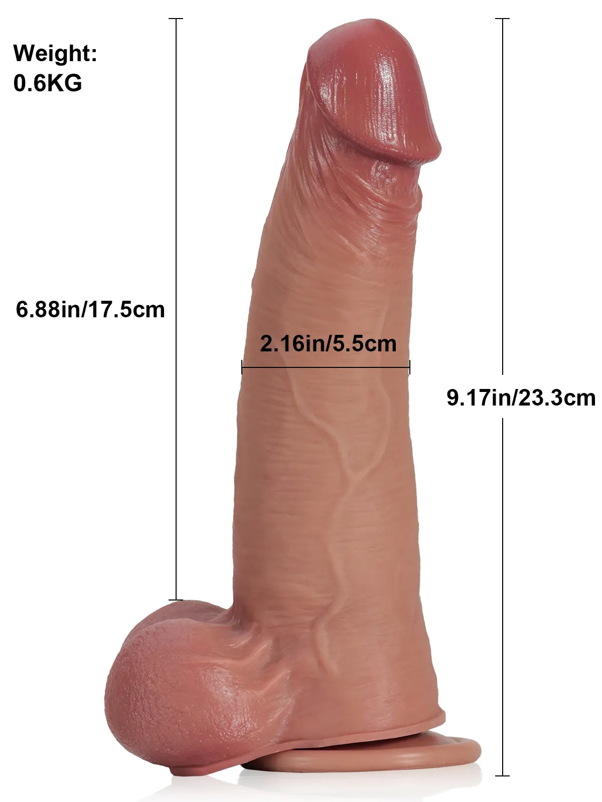 9" x 2" Brown Soft Skin Thick Sliding Skin Dildo With Moving Balls