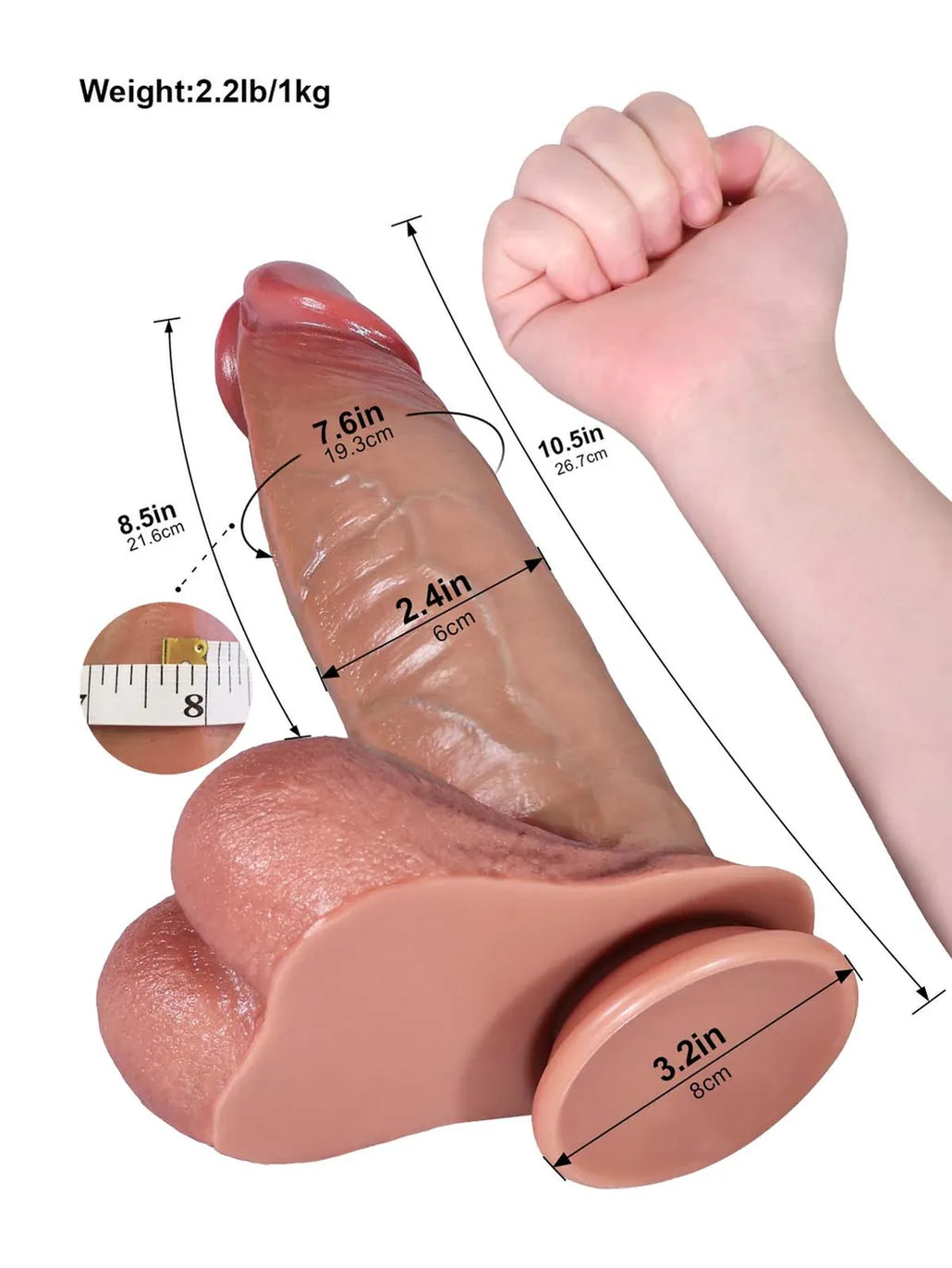 Reed | 10.5" x 2.4" Dual Density Sliding Skin Silicone Thick Dildo With Balls