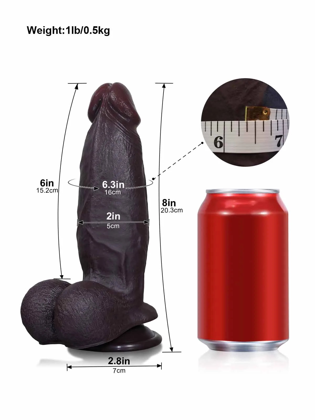Cato | 8" x 2" Realistic Veiny Black Dildo with Sliding Skin and Suction Cup