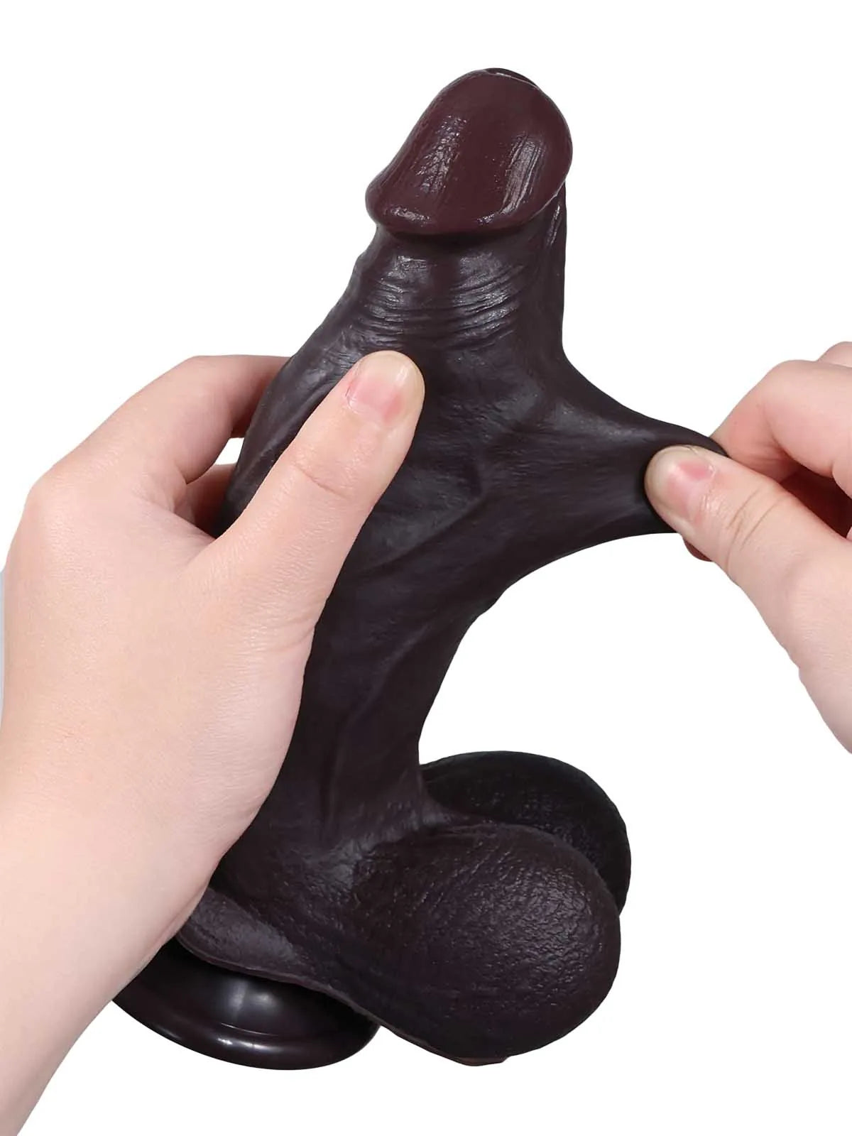 Cato | 8" x 2" Realistic Veiny Black Dildo with Sliding Skin and Suction Cup