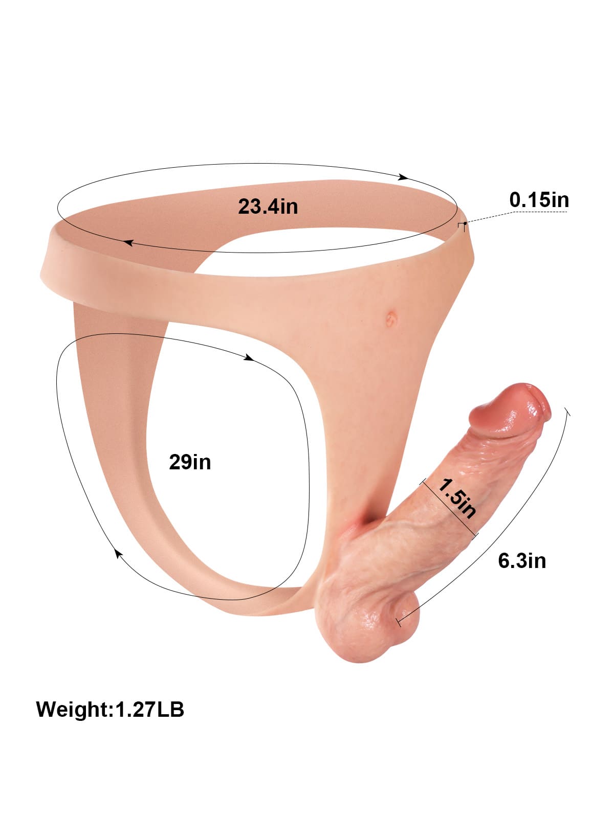 6.3" x 1.5" Realistic Silicone Strapped Dirty Penis, Sexy Thong Style With Dildo
