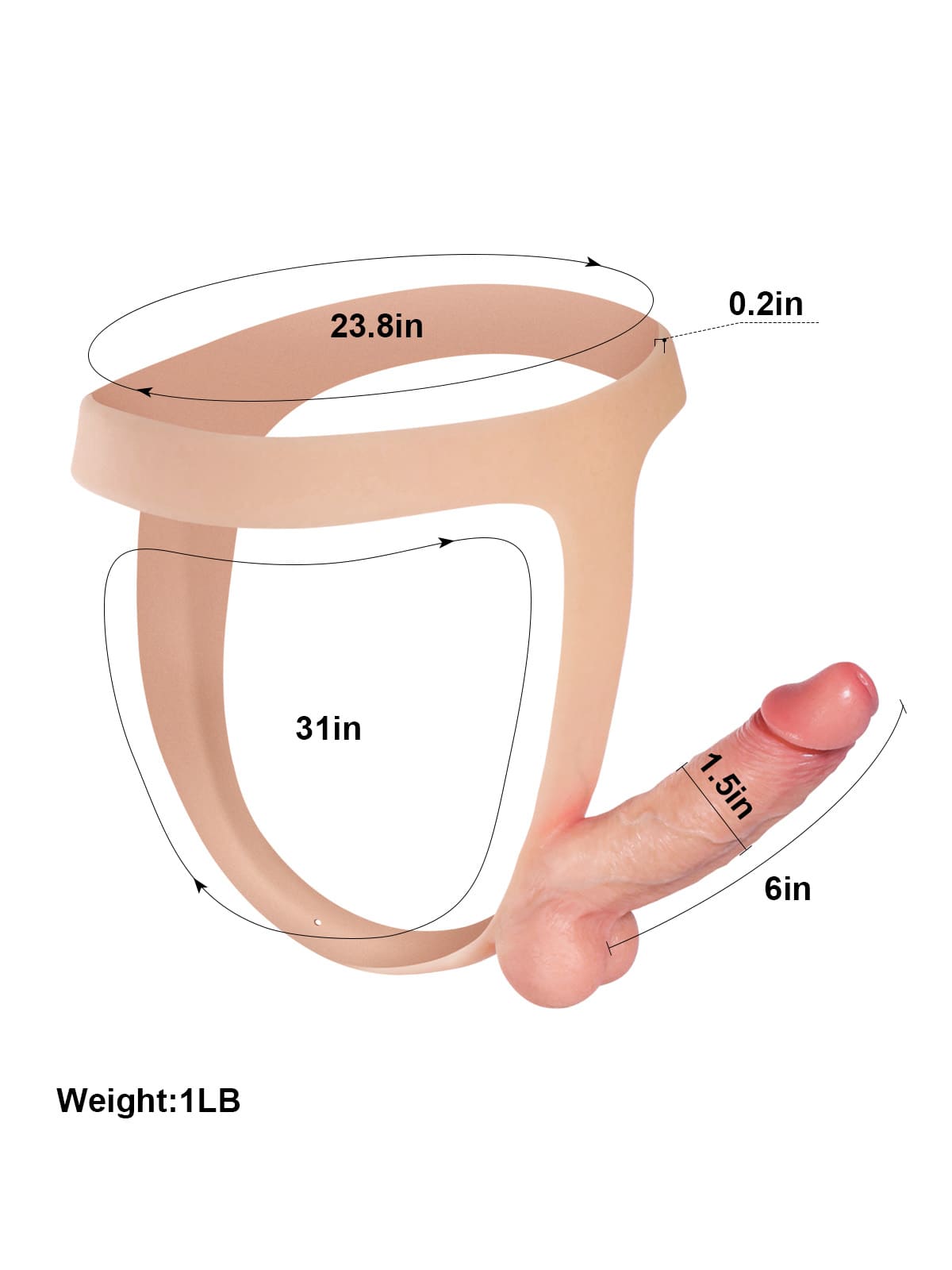 6" x 1.5" Flesh Realistic Silicone Strapped Dirty Penis, Sexy Thong Style - with Dildo