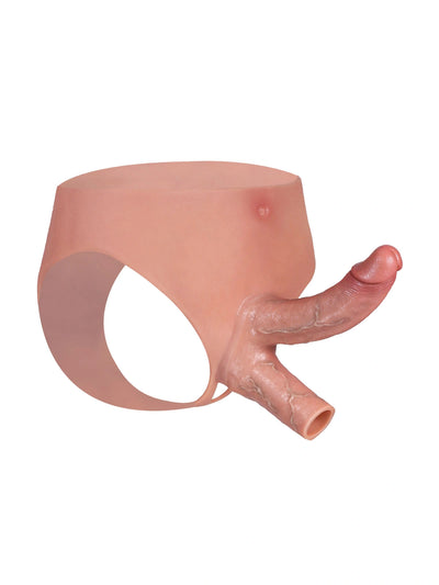 Jax | Wearable Silicone Brief for Double Penetration | Built-In Dildo + Hollow Sleeve for Couples