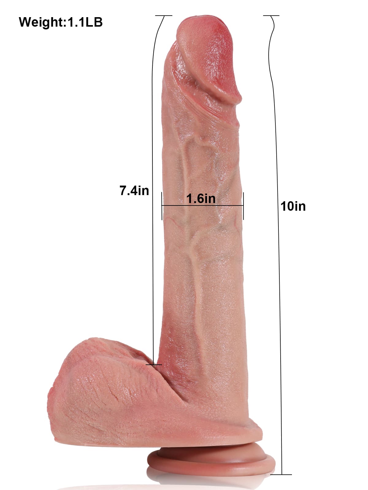 Sean 10" * 1.6" Flesh Most Realistic Slender Dildo With Sexy Glans
