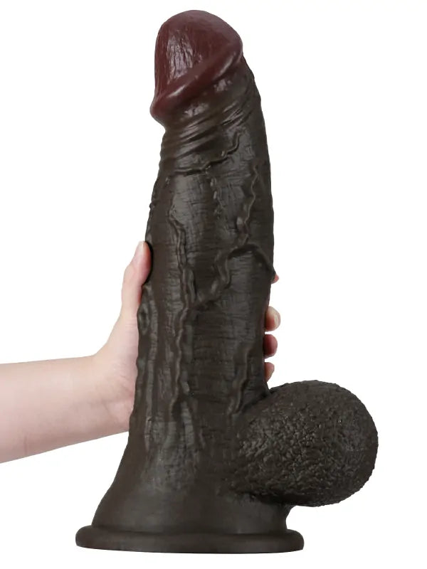 Shawn 14.7" x 3.5" Huge Realistic Black Dildo with Wrinkled Testicles and Suction Cup