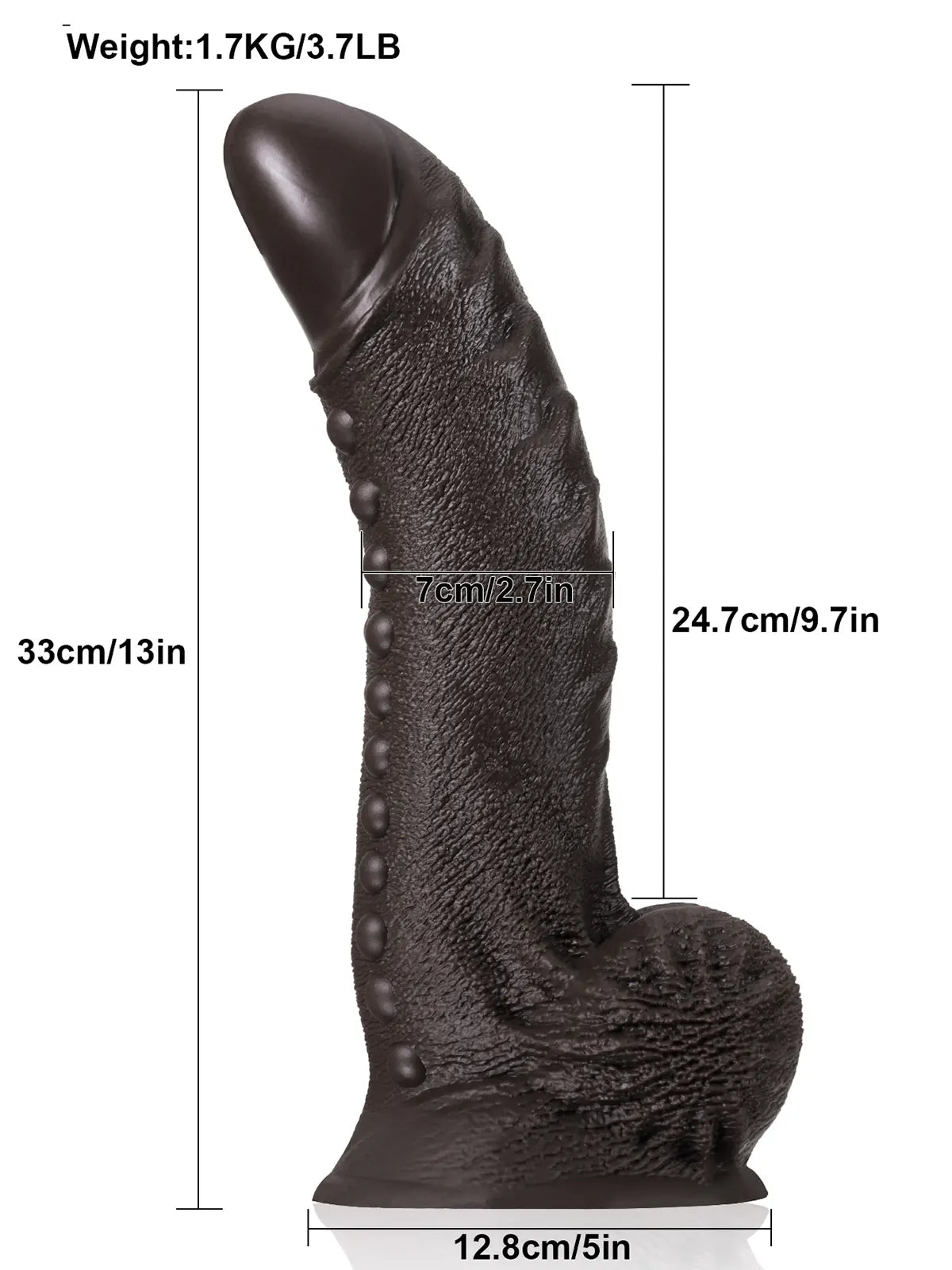 Tyrone 13" x 2.7" Large Black Dildo with Textured Shaft and Massage Beads