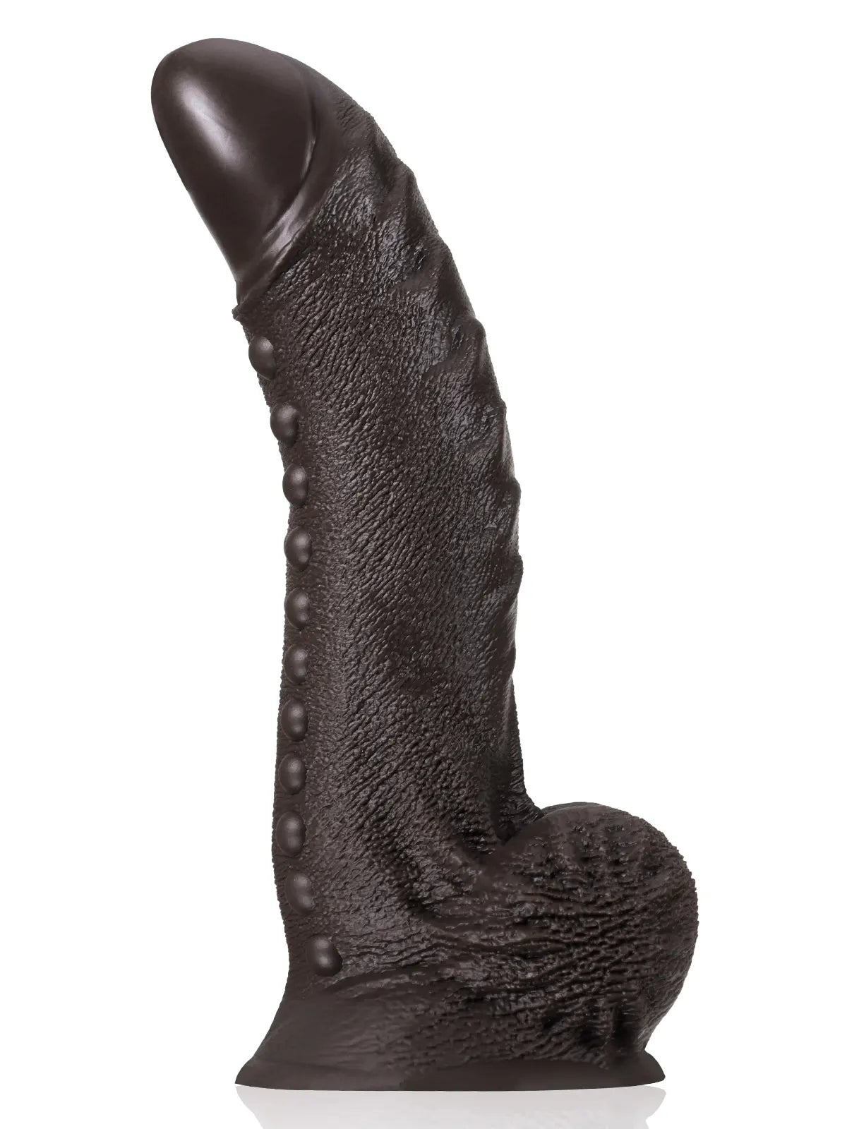 Tyrone 13" x 2.7" Large Black Dildo with Textured Shaft and Massage Beads