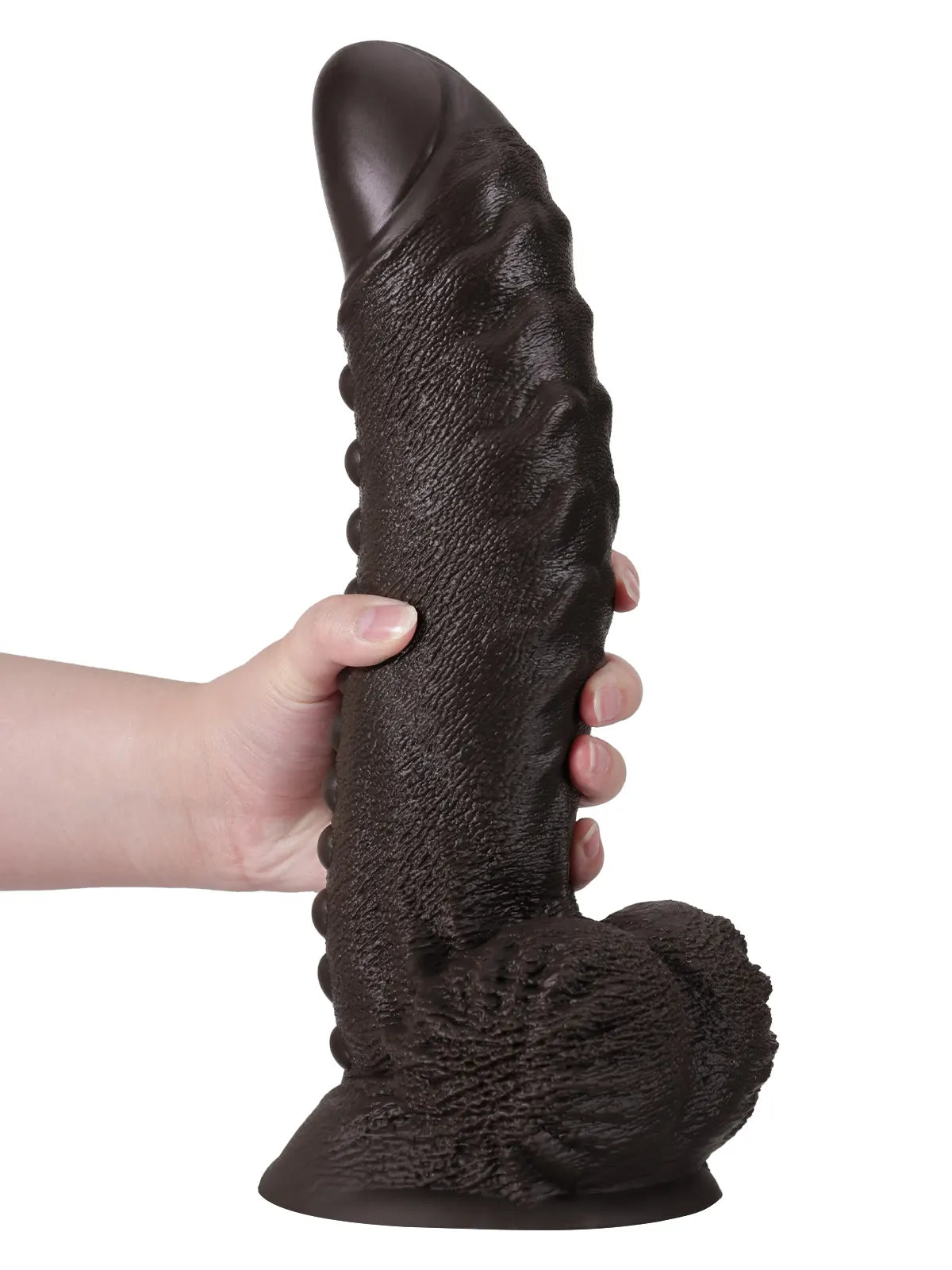 Tyrone 13" x 2.7" Large Black Dildo with Textured Shaft and Massage Beads