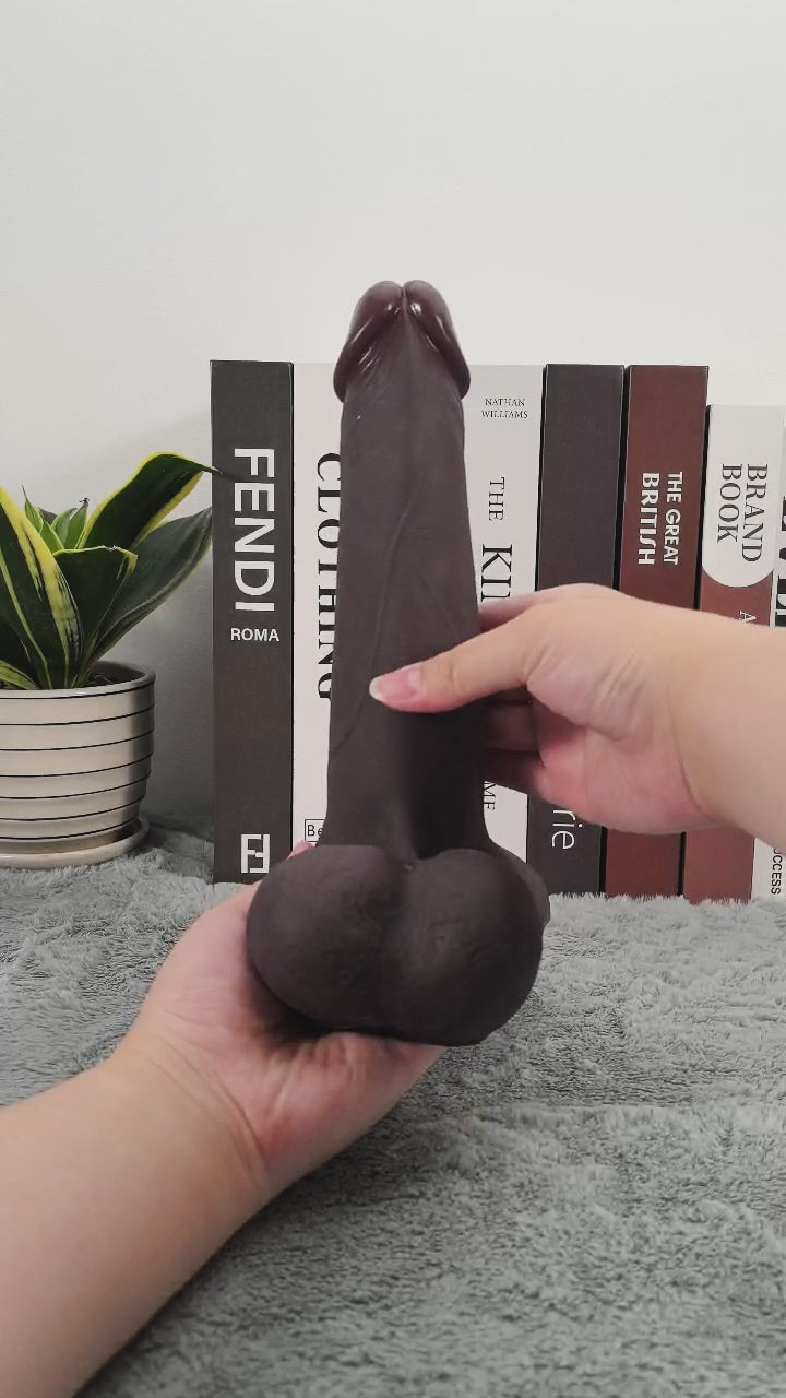 Patriot 9.4" x 2" Black Sliding Skin Vac-U-Lock Dildo With Moving Balls & Suction Cup