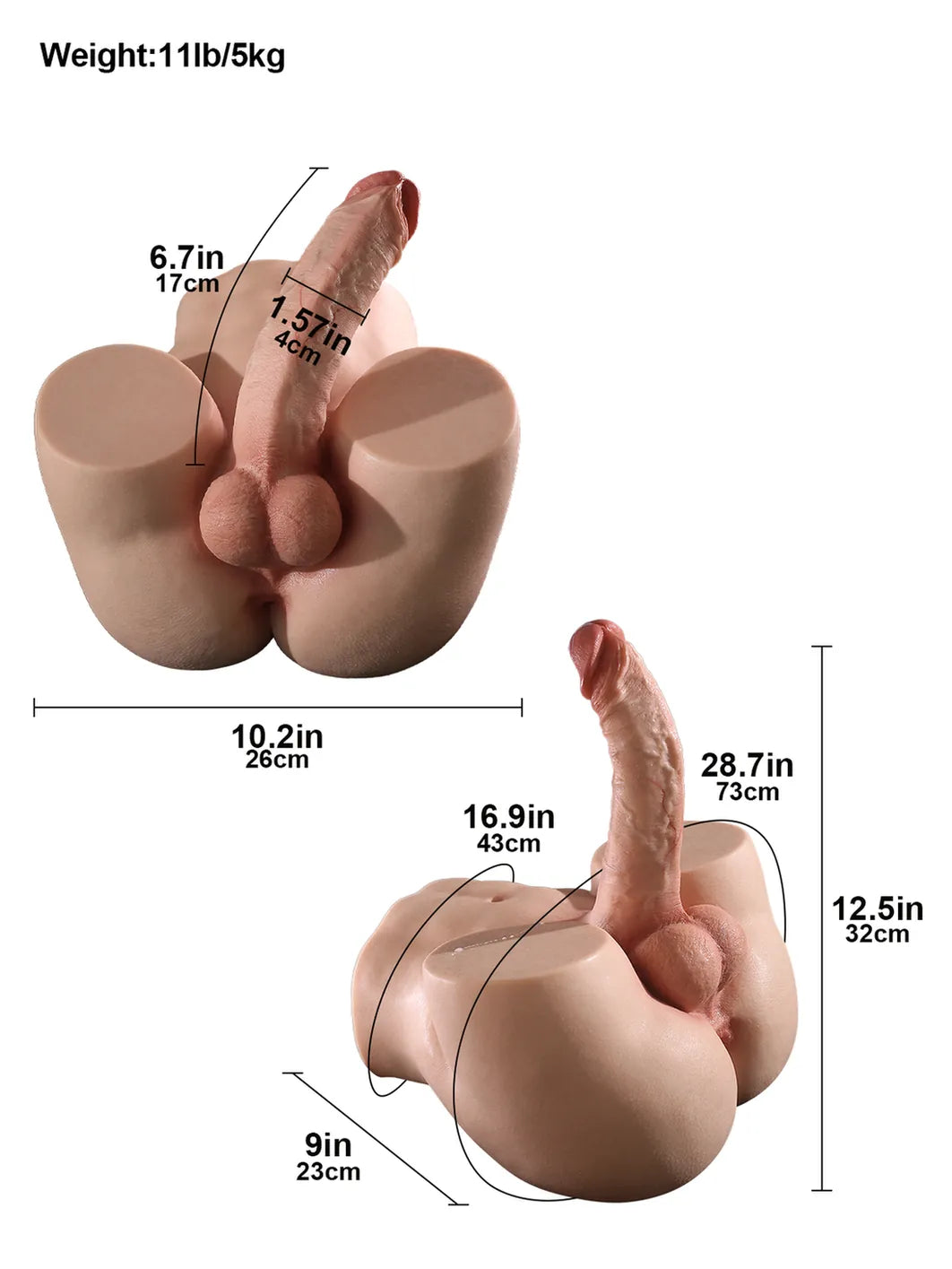 Asher | 6.7" x 1.57" Lifelike Torso Dildo with Soft Booty and Anal Channel