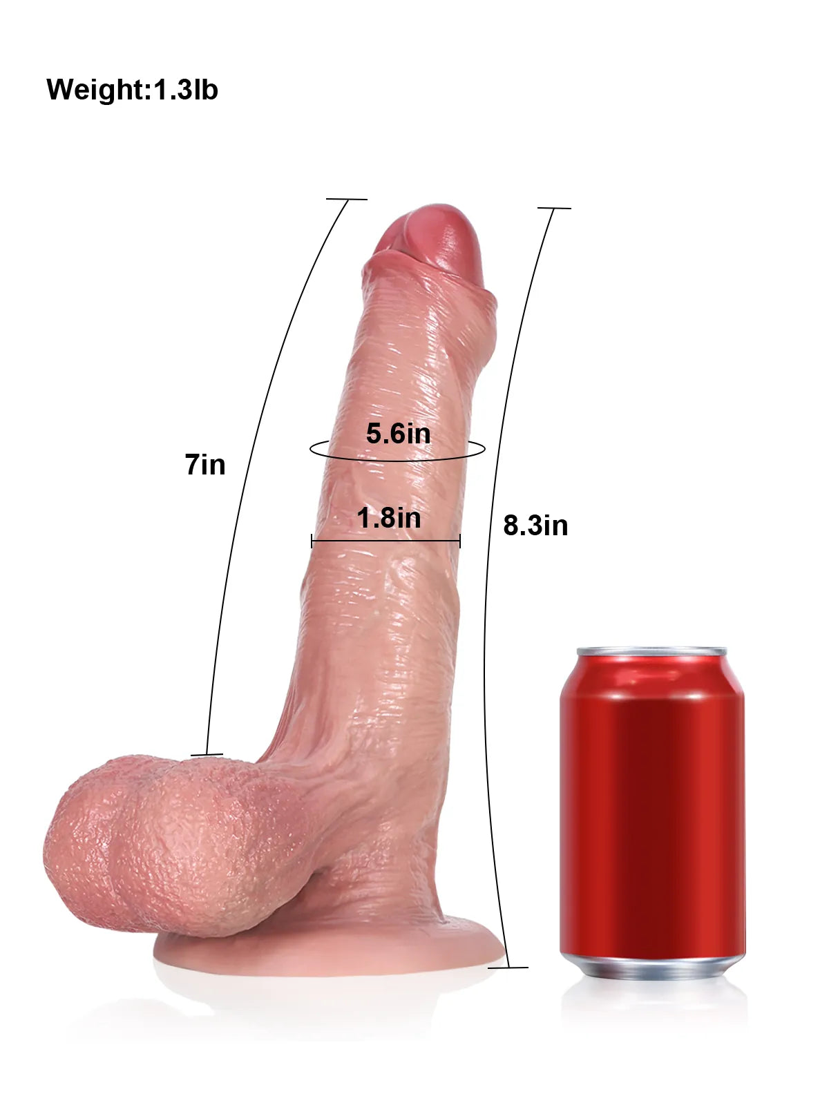 8.3" x 1.8" - Uncircumcised Dildo With Swinging Saggy Balls &  Metal Keel Bendable