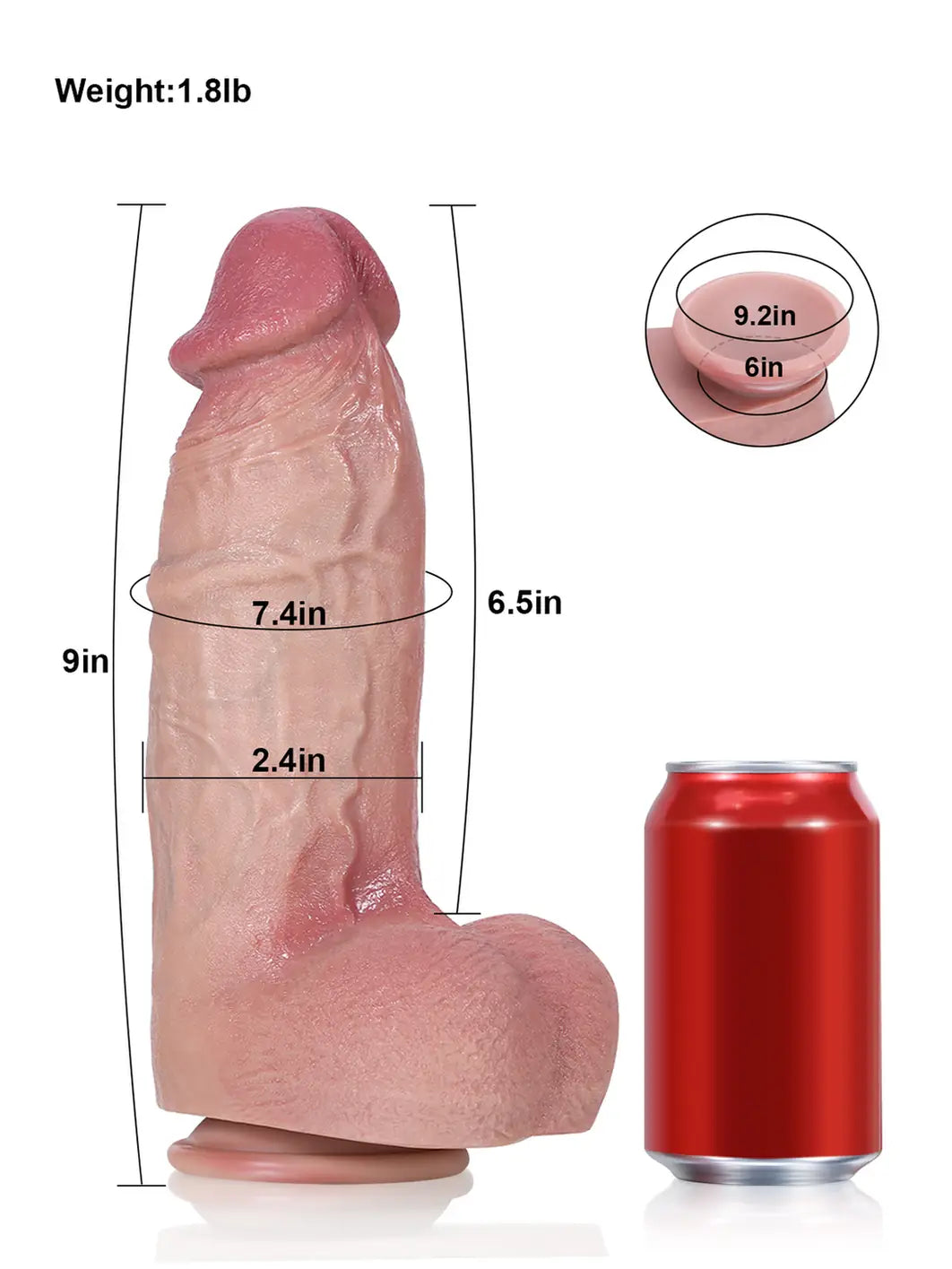 9" x 2.4" Realistic Soft Flesh Like Hue Thick Short Fat Dildo